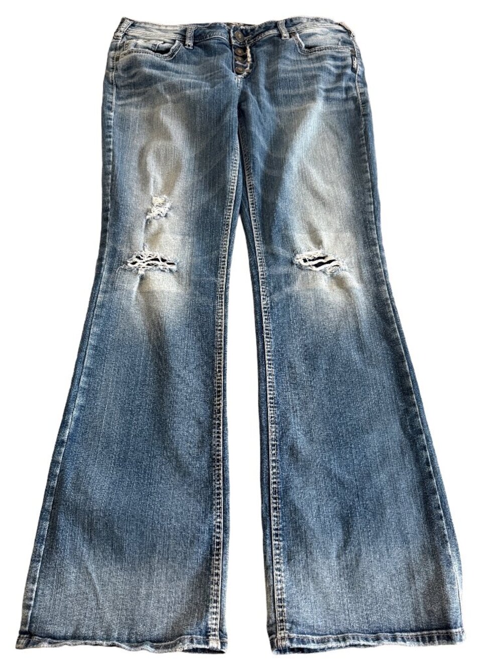 Silver Jeans Co. Women's 33x33 Aiko Mid Boot Distressed Medium Wash Blue Jeans